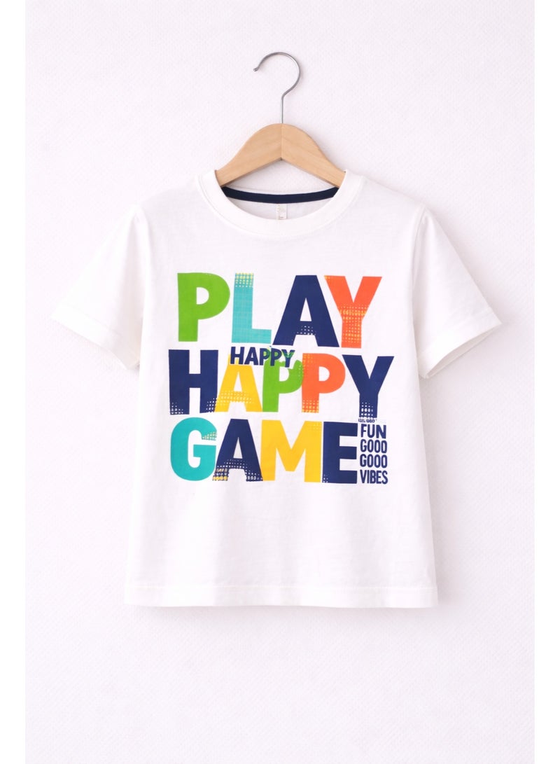 victor and jane Boys’ 2-Piece Set – “Play Happy Game” Graphic T-Shirt & Textured Shorts - Image 4